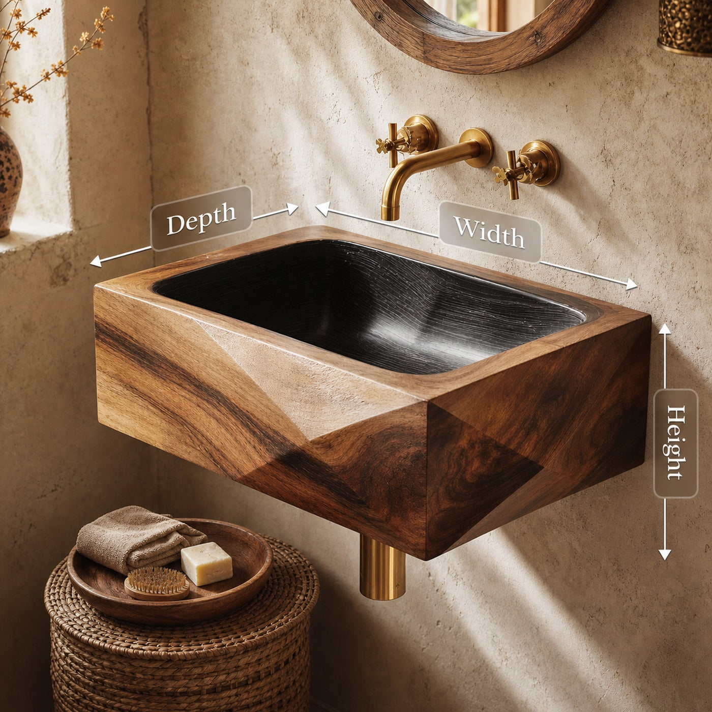 Handcrafted Wall Mounted Wooden Bathroom Sink For Bathroom Decor - product view 8