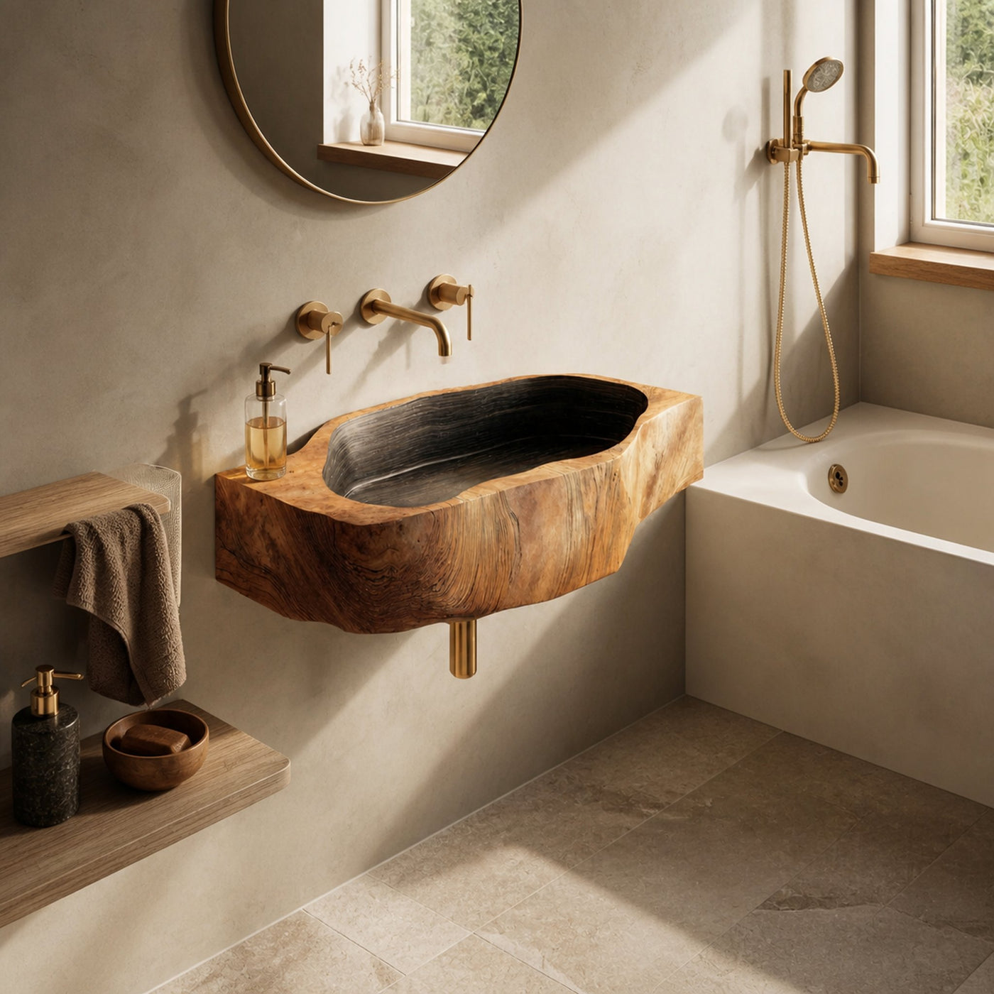 Handcrafted Wall Mounted Wooden Bathroom Sink For Bathroom Furniture Decor - product view 6
