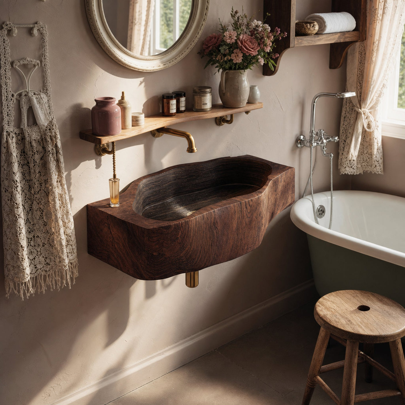 Handcrafted Wall Mounted Wooden Bathroom Sink For Bathroom Furniture Decor - product view 7