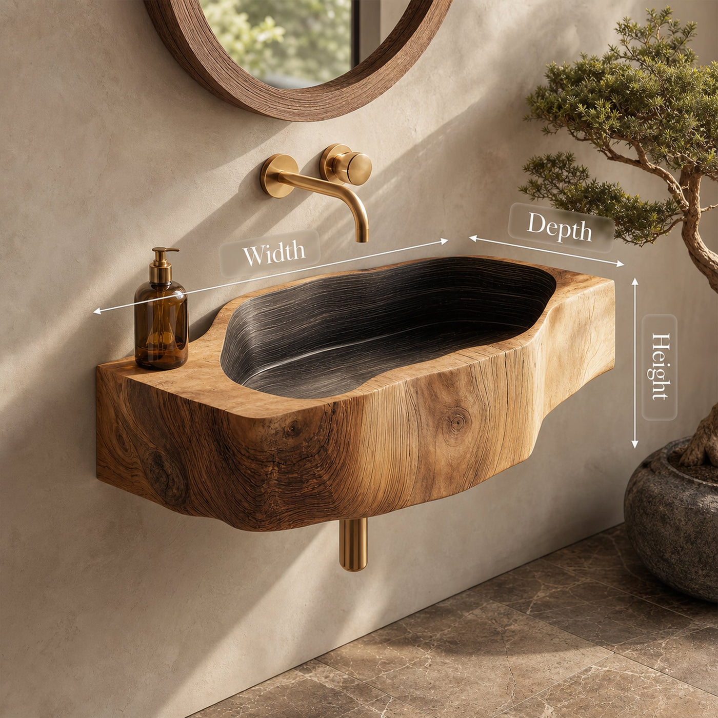 Handcrafted Wall Mounted Wooden Bathroom Sink For Bathroom Furniture Decor - product view 8