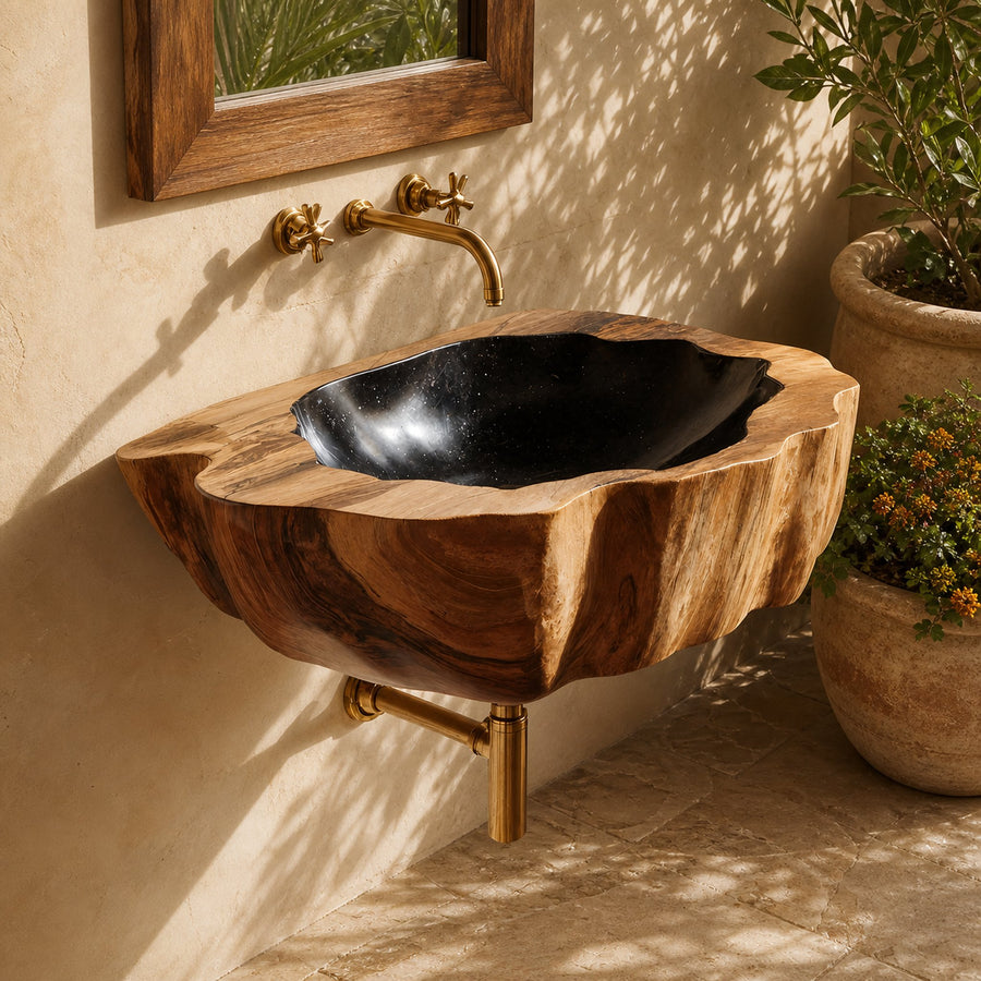 Handcrafted Wall Mounted Wooden Bathroom Sink For Custom Bathroom Decor