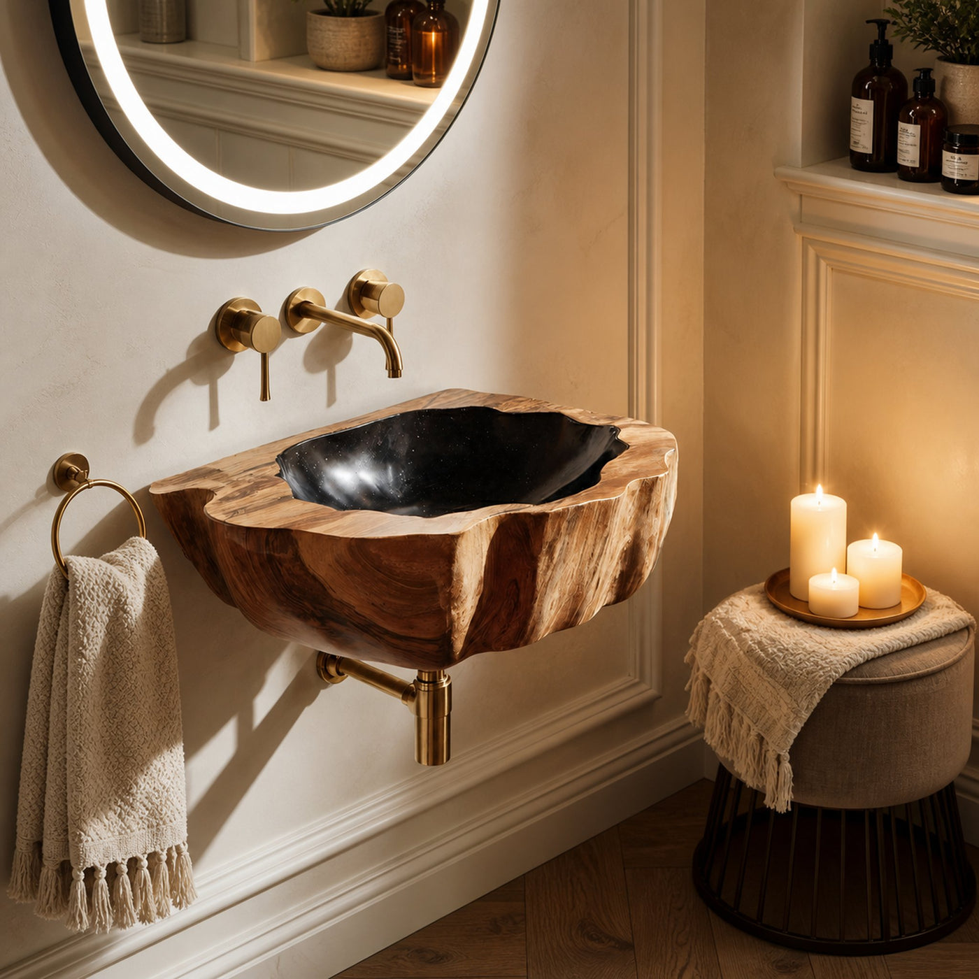 Handcrafted Wall Mounted Wooden Bathroom Sink For Custom Bathroom Decor - product view 6