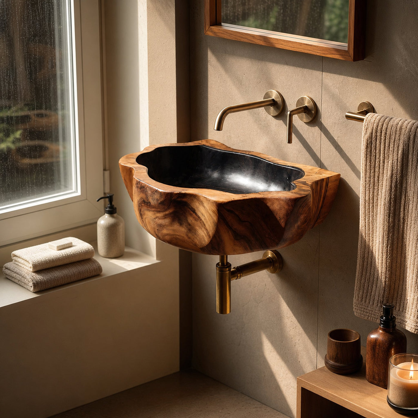 Handcrafted Wall Mounted Wooden Bathroom Sink For Natural Bathroom Decor - product view 6