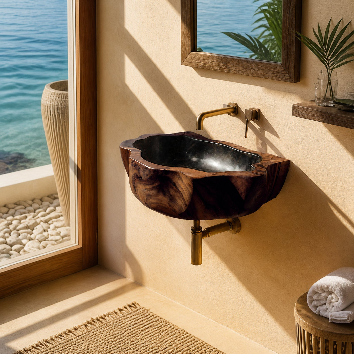 Handcrafted Wall Mounted Wooden Bathroom Sink For Natural Bathroom Decor - product view 7