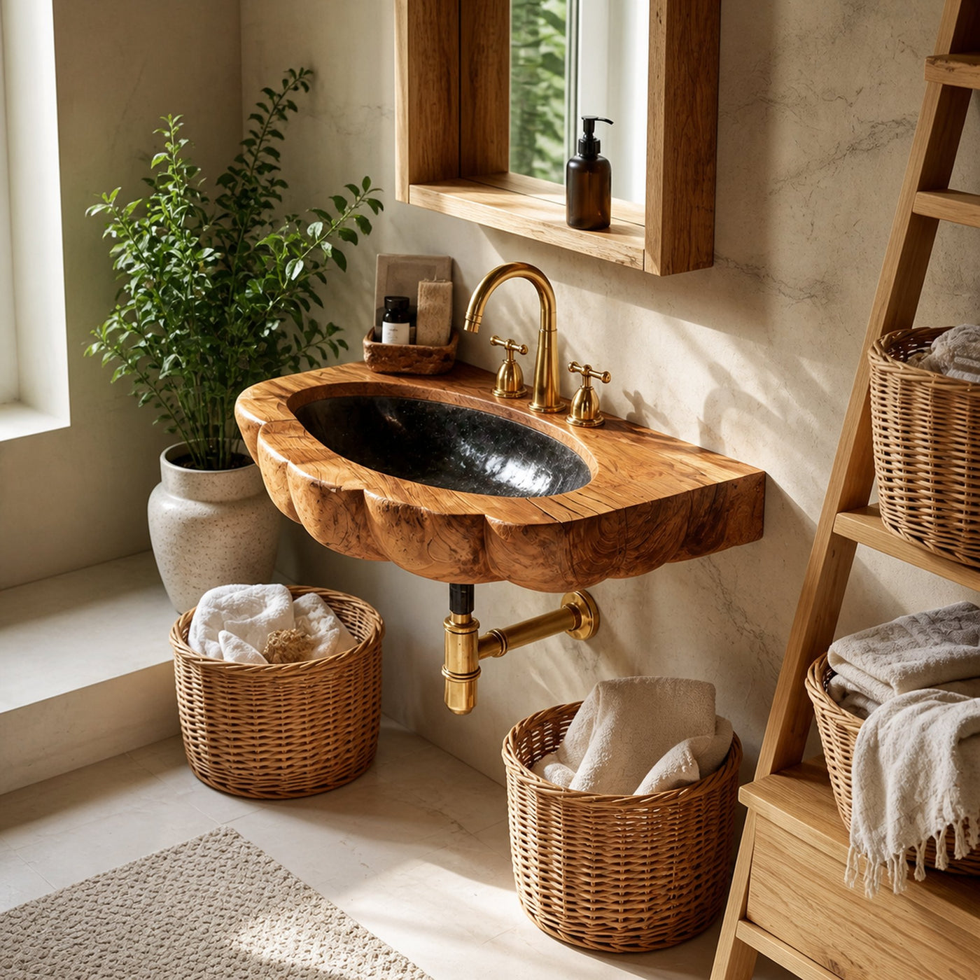 Handcrafted Wall Mounted Wooden Bathroom Sink For Premium Bathroom Design - product view 6