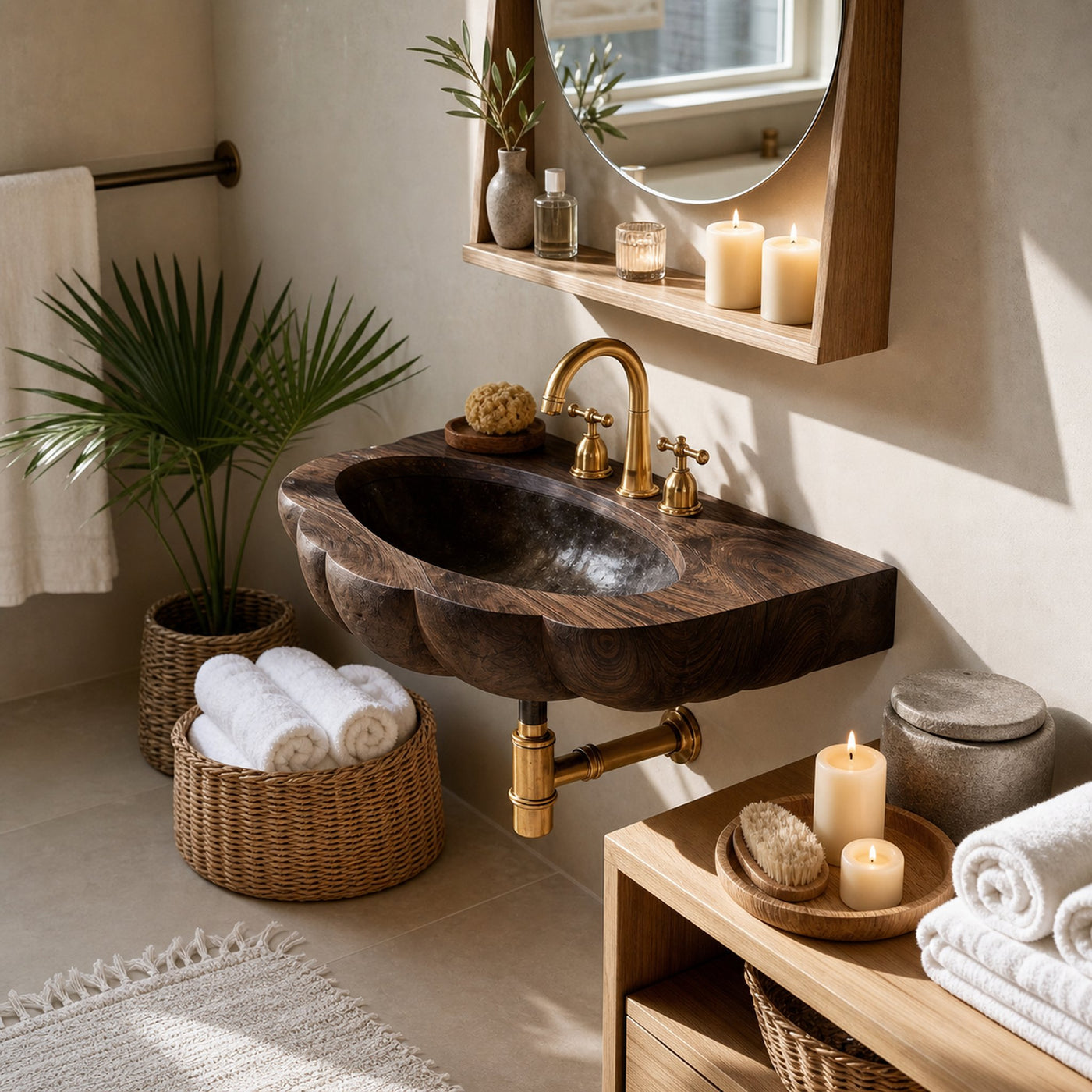 Handcrafted Wall Mounted Wooden Bathroom Sink For Premium Bathroom Design - product view 7