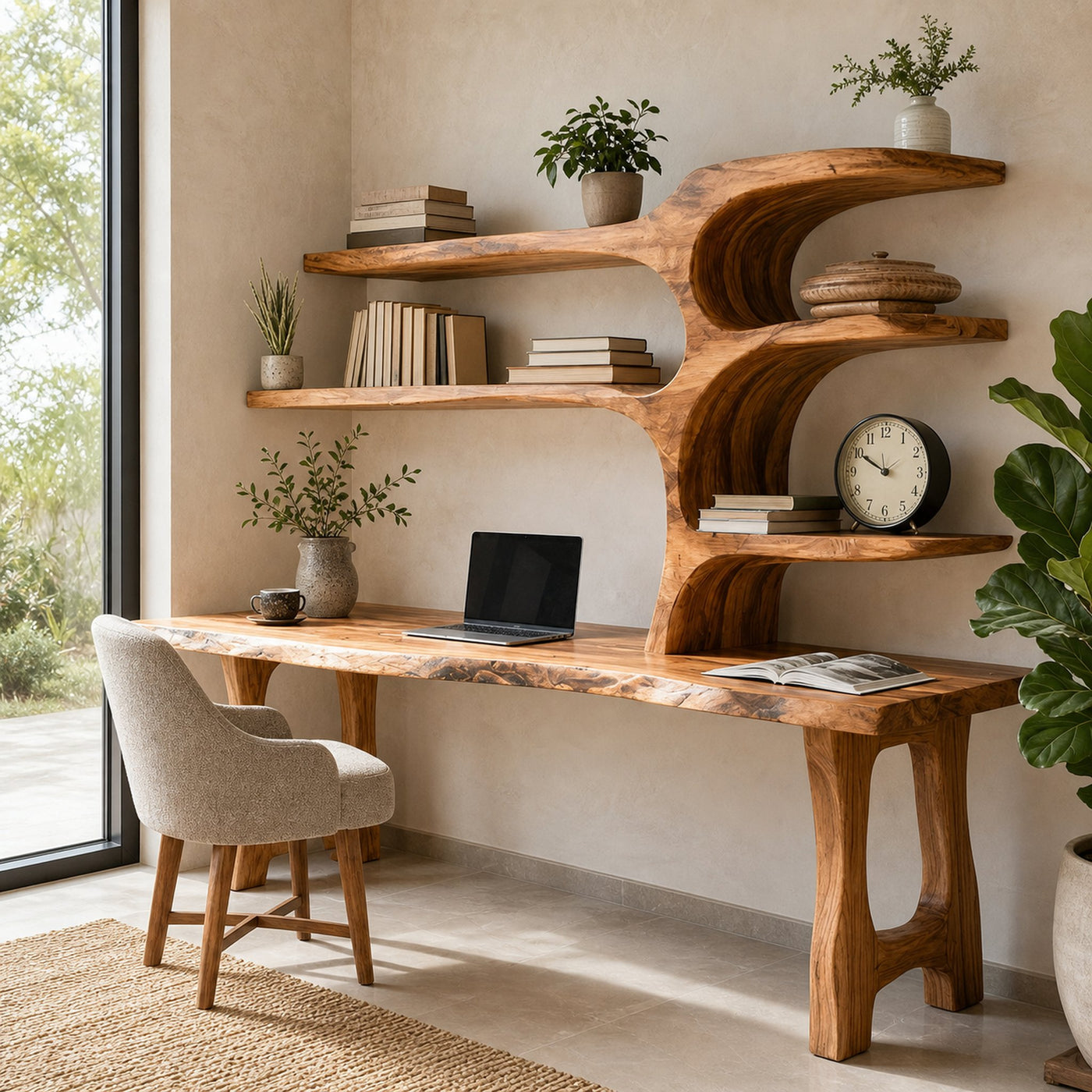 Handcrafted Wood Desk With Open Shelves For Workspace Decor - product view 6