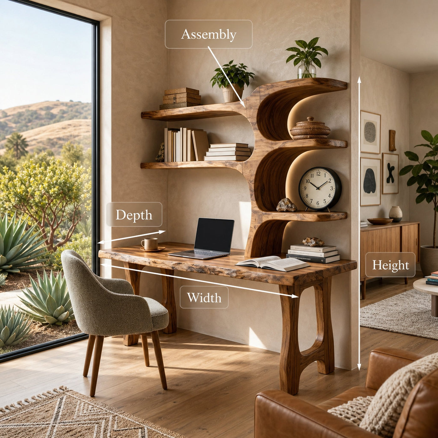 Handcrafted Wood Desk With Open Shelves For Workspace Decor - product view 8