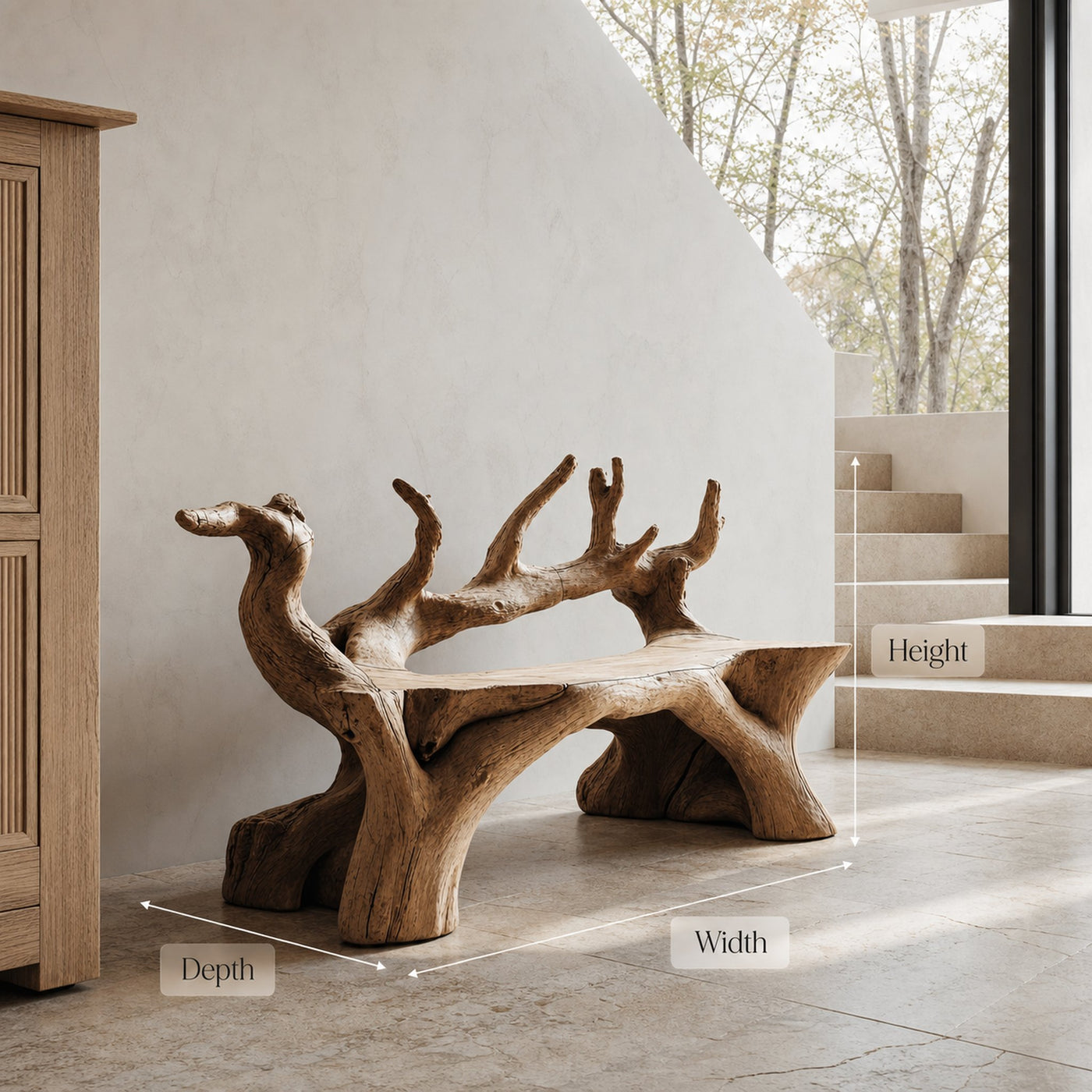 Handcrafted Wooden Bench For Custom Made Living Room Furniture - product view 8