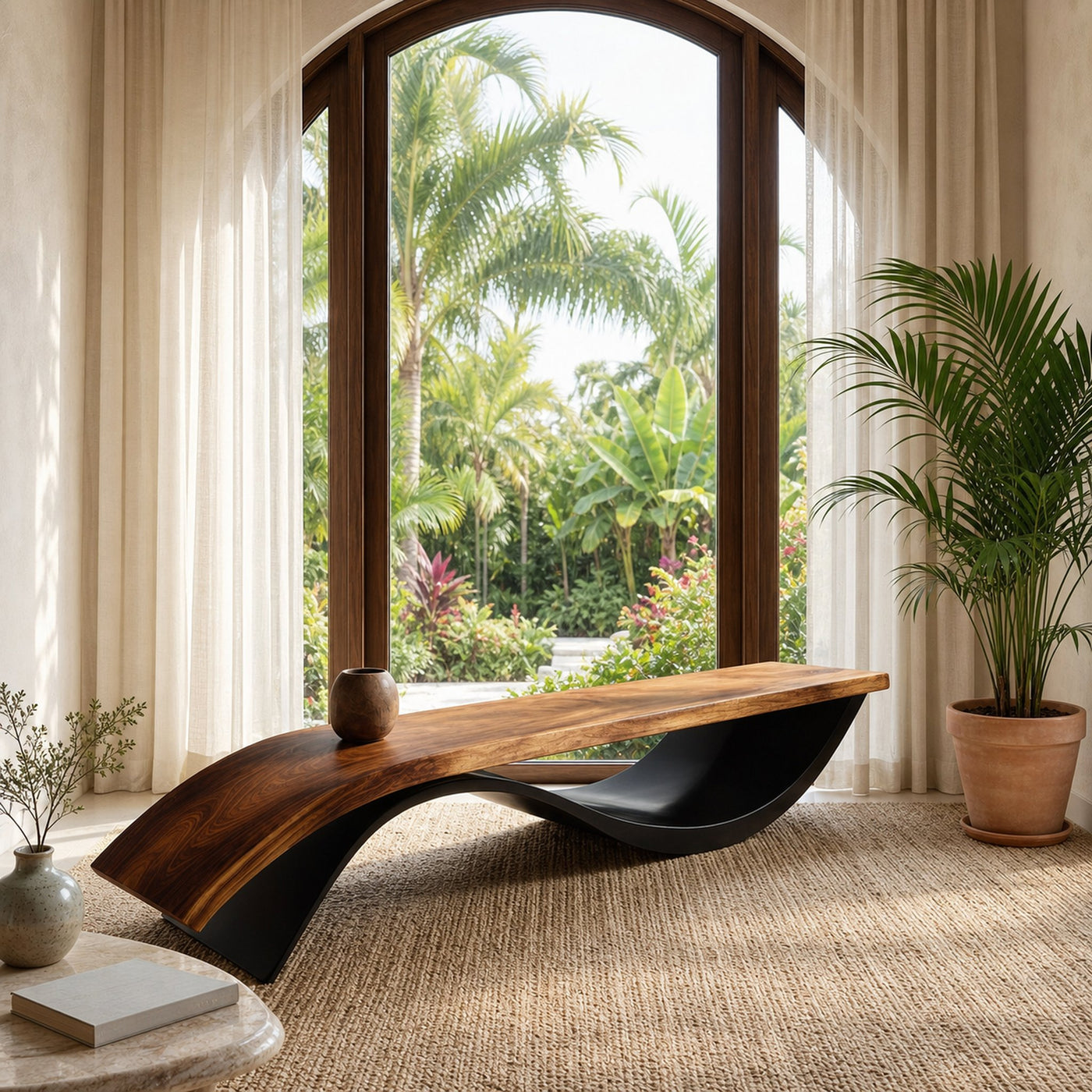 Handcrafted Wooden Bench With Unique Undulating Form For Living Room - product view 6