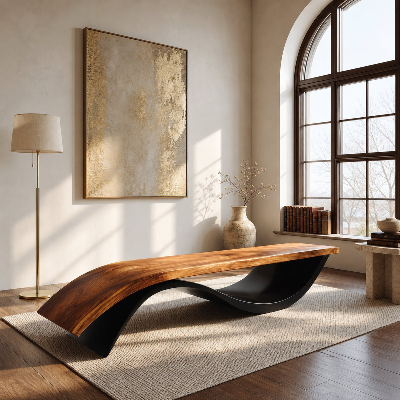 Handcrafted Wooden Bench With Unique Undulating Form For Living Room - product view 7