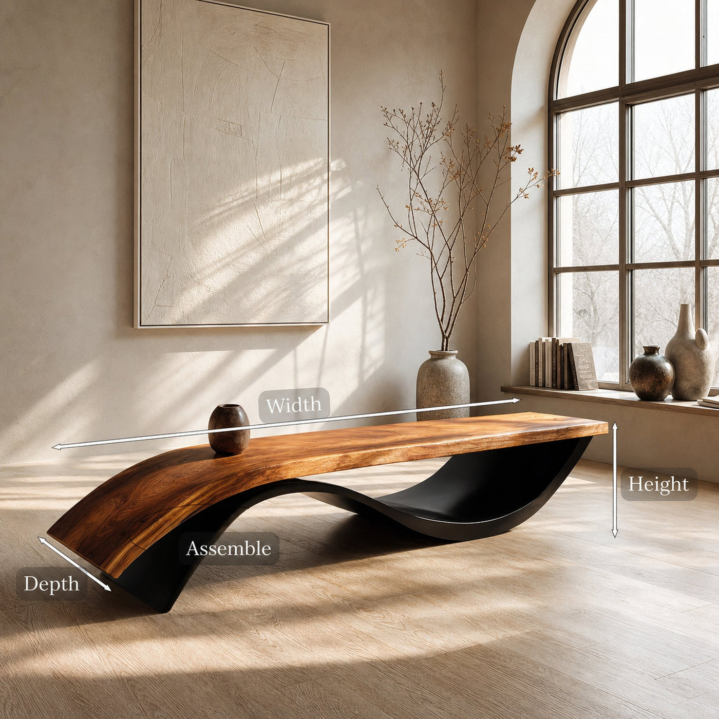 Handcrafted Wooden Bench With Unique Undulating Form For Living Room - product view 8