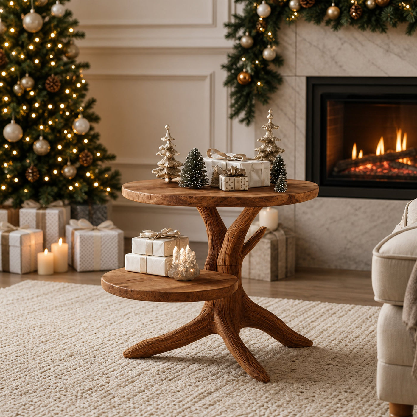 Handcrafted Wooden End Table For Living Room Christmas Accent Piece - product view 6