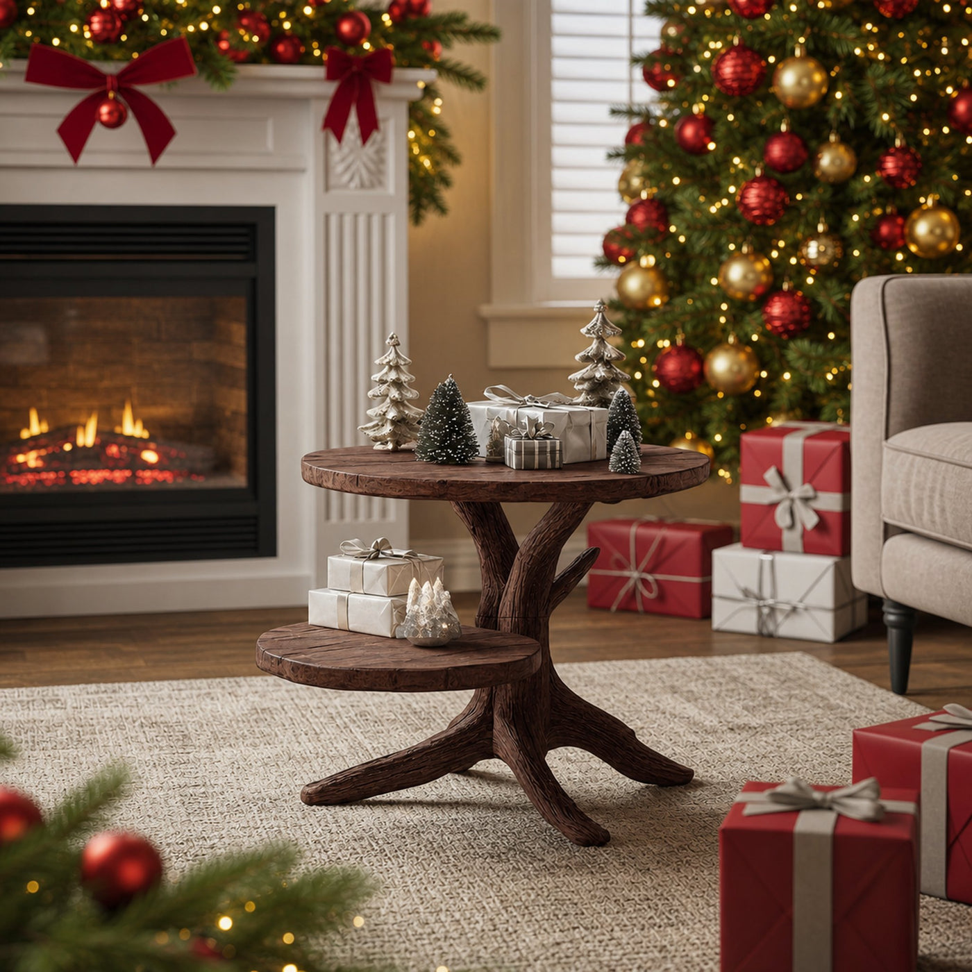 Handcrafted Wooden End Table For Living Room Christmas Accent Piece - product view 7
