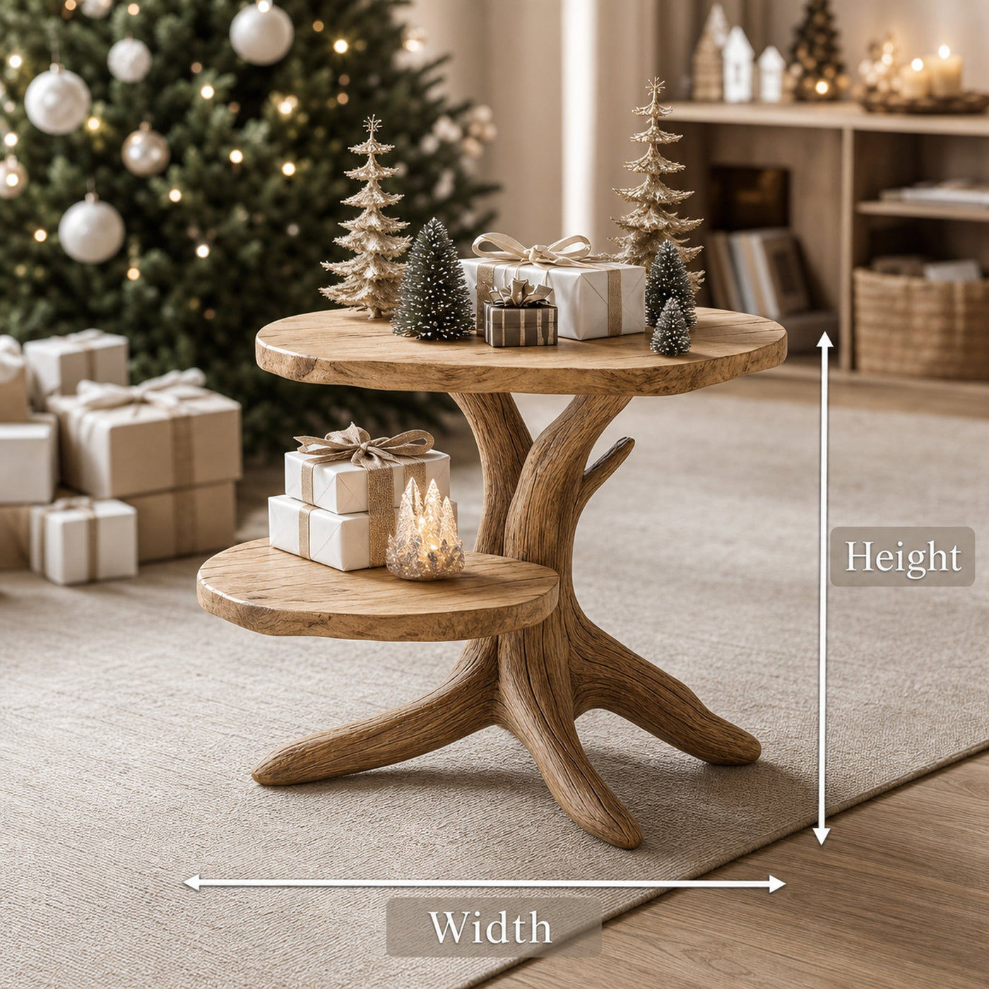 Handcrafted Wooden End Table For Living Room Christmas Accent Piece - product view 8