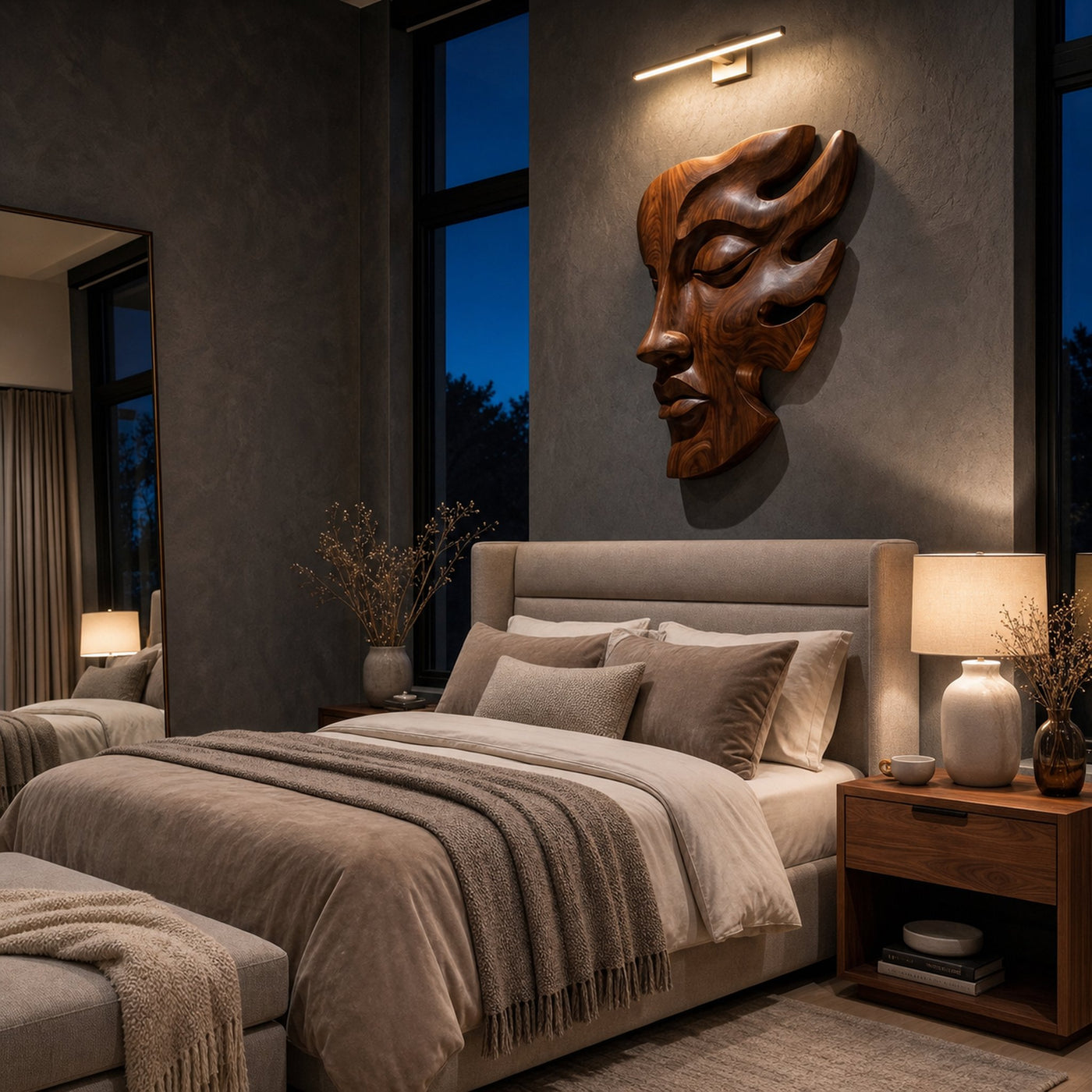 Handcrafted Wooden Face Wall Art With Sculptural Form For Interior - product view 7