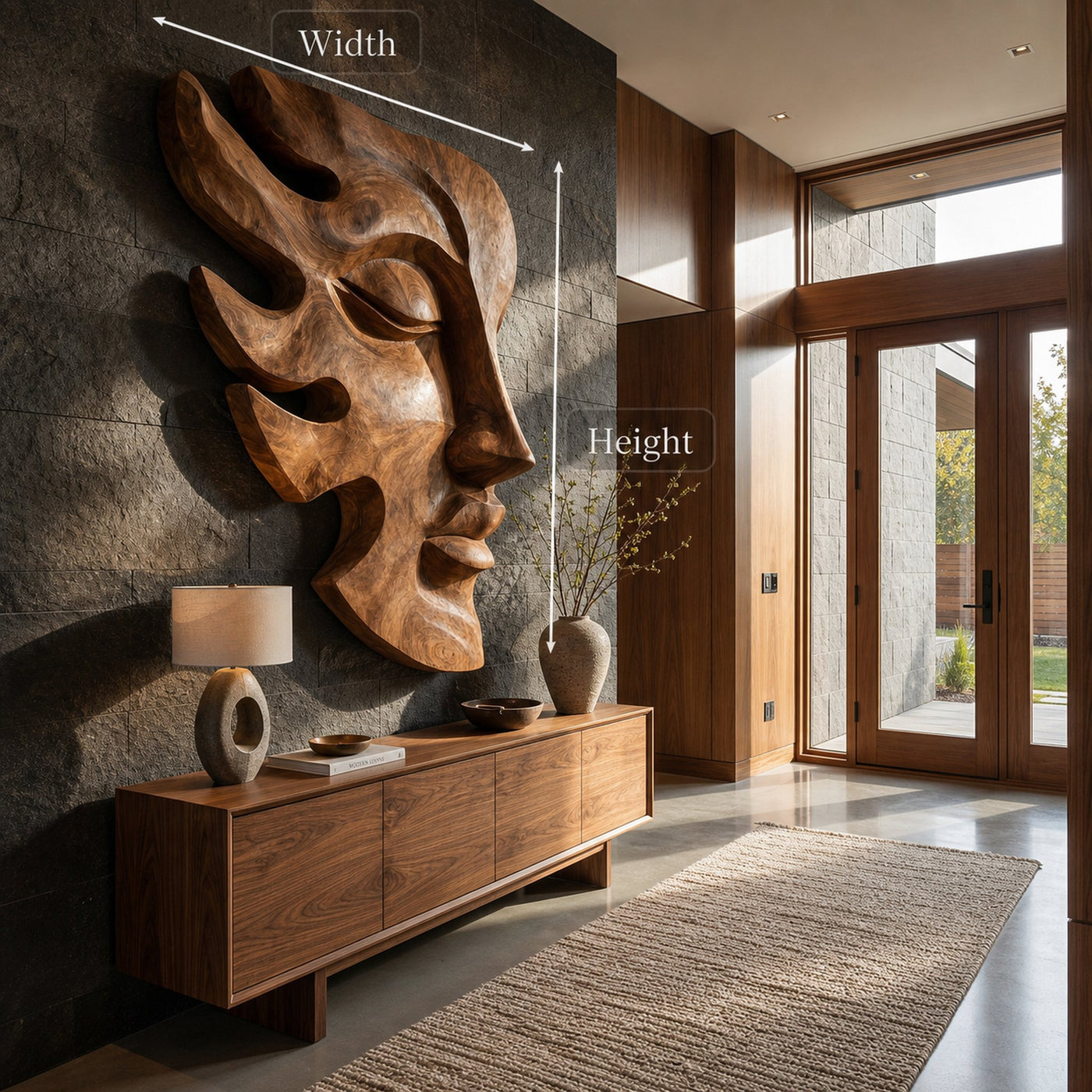 Handcrafted Wooden Face Wall Art With Sculptural Form For Interior - product view 8
