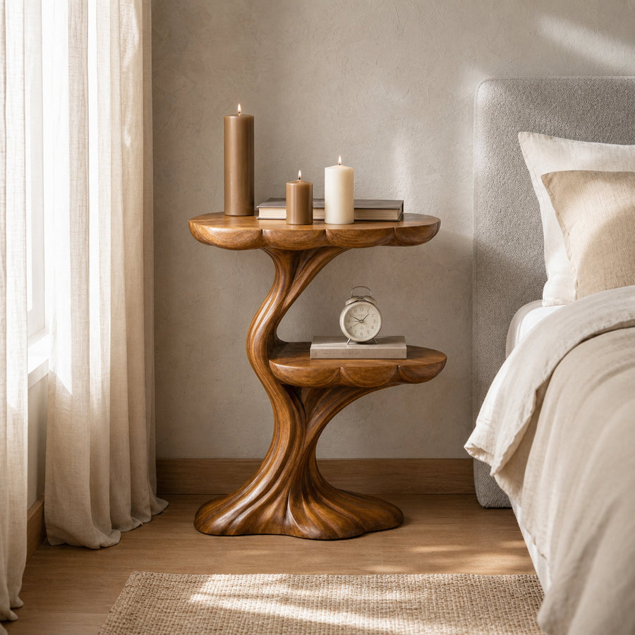 Handcrafted Wooden Nightstand Organic Branch Design For Bedroom
