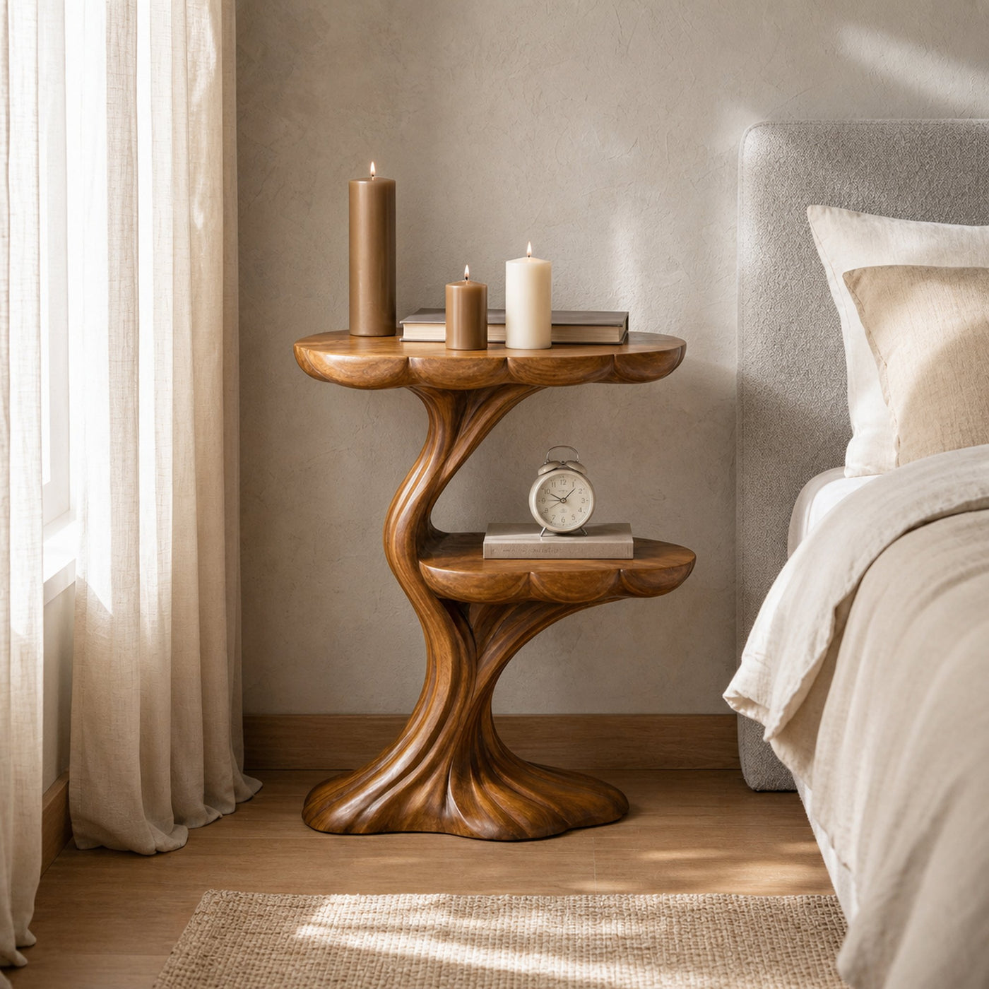 Handcrafted Wooden Nightstand Organic Branch Design For Bedroom