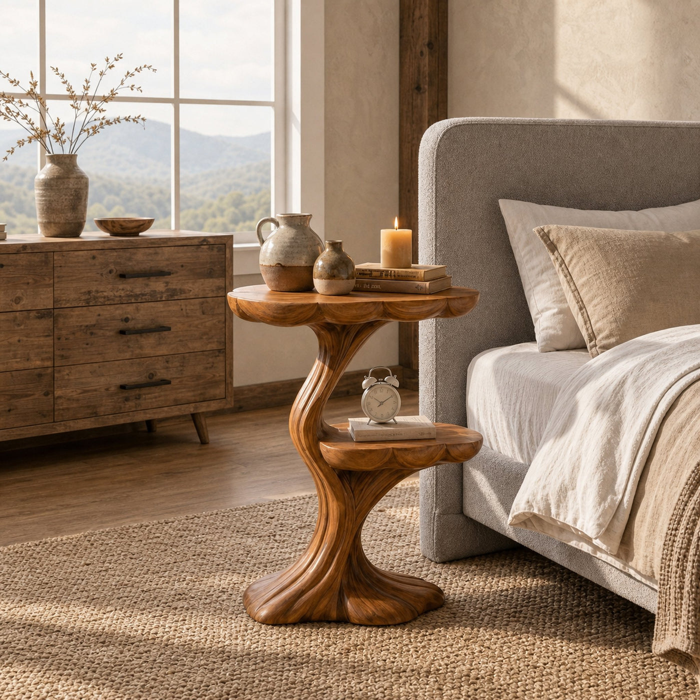 Handcrafted Wooden Nightstand Organic Branch Design For Bedroom - product view 6