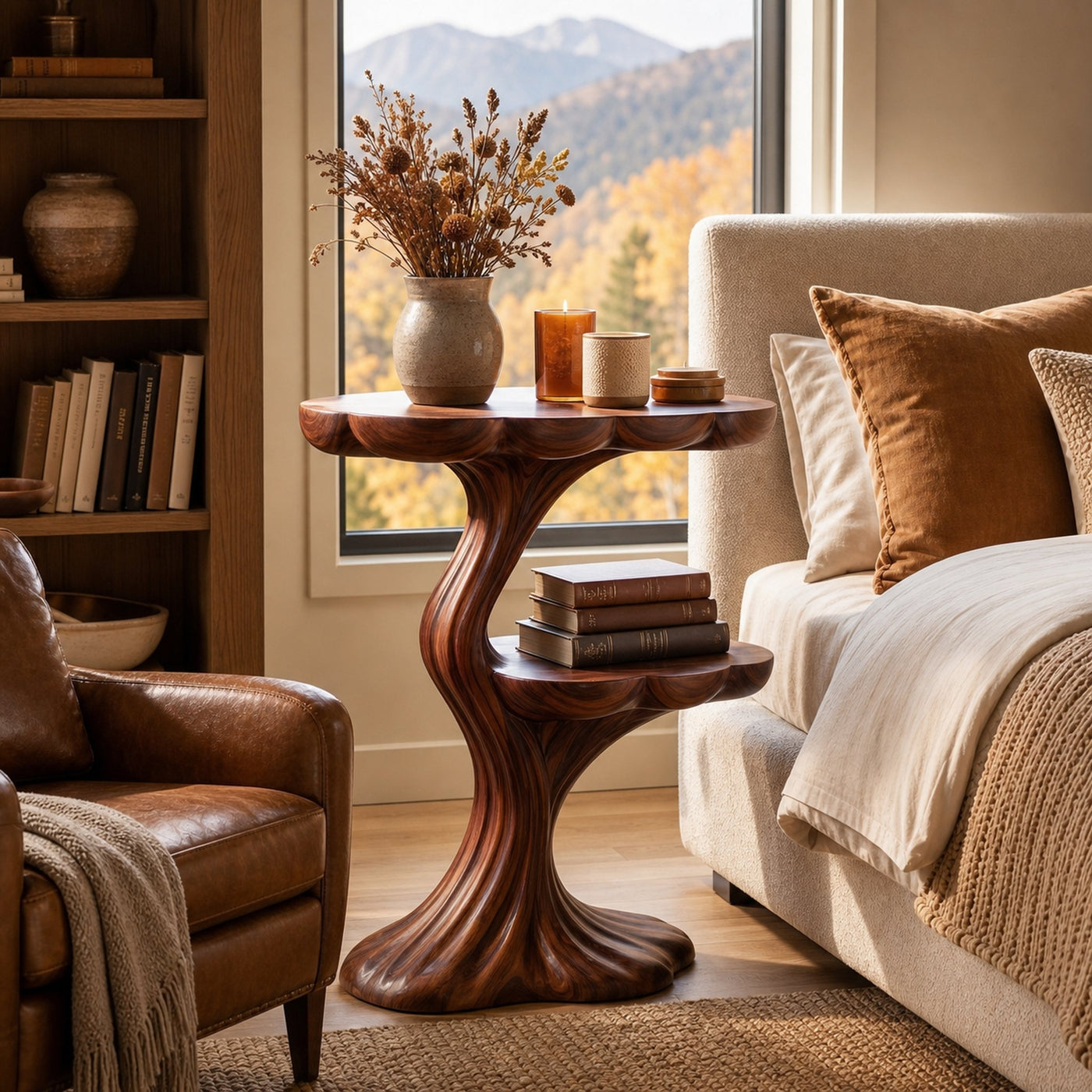 Handcrafted Wooden Nightstand Organic Branch Design For Bedroom - product view 7