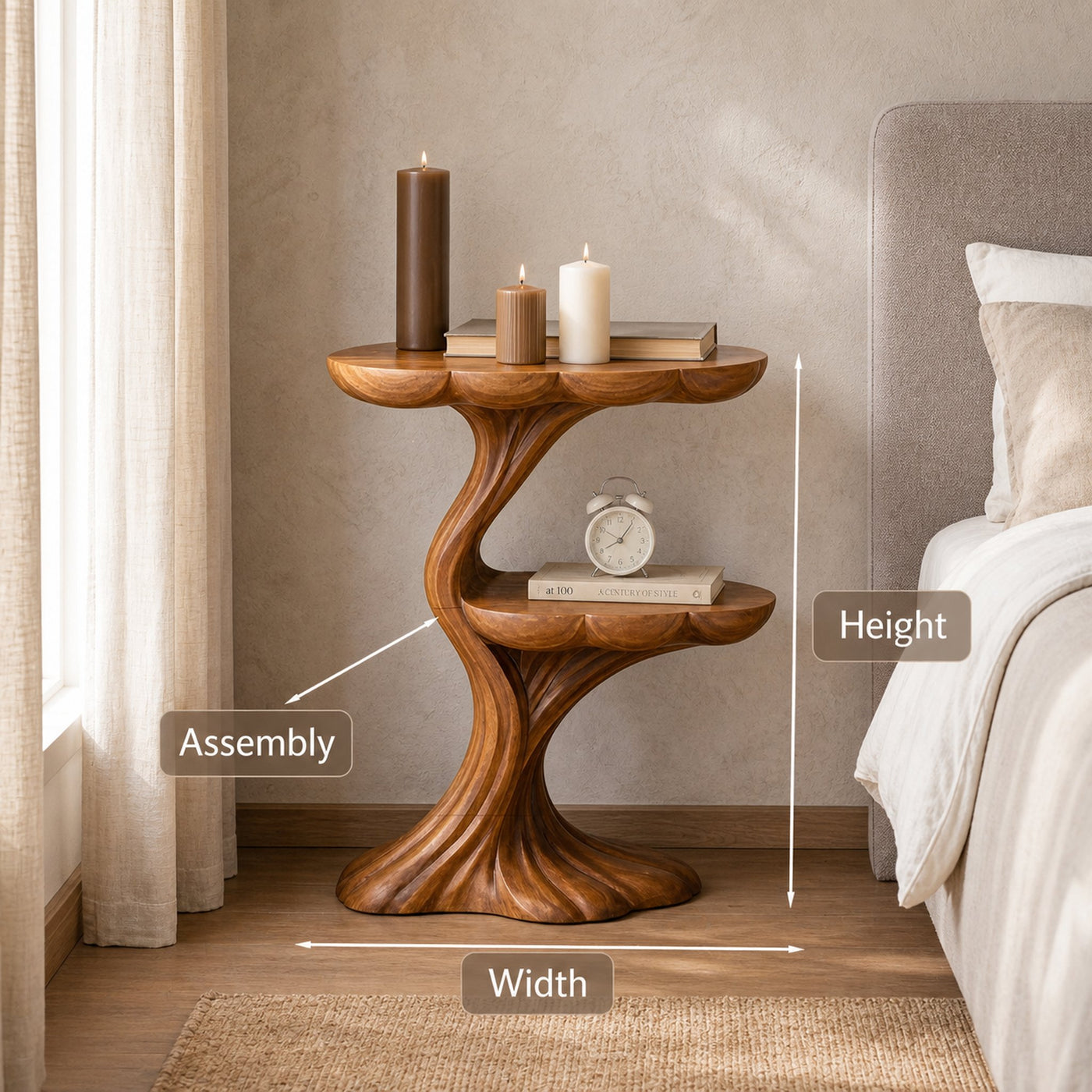 Handcrafted Wooden Nightstand Organic Branch Design For Bedroom - product view 8