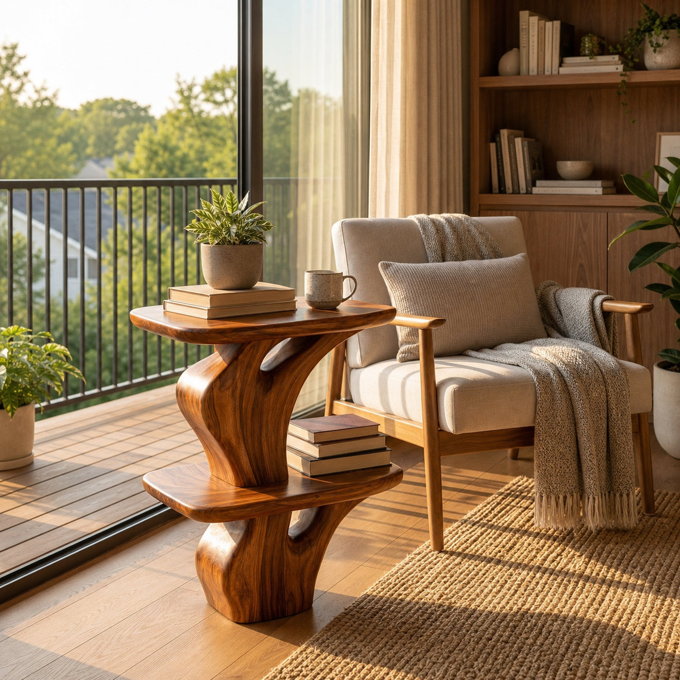 Handcrafted Wooden Nightstand Unique Two Tier Design For Bedroom - product view 6