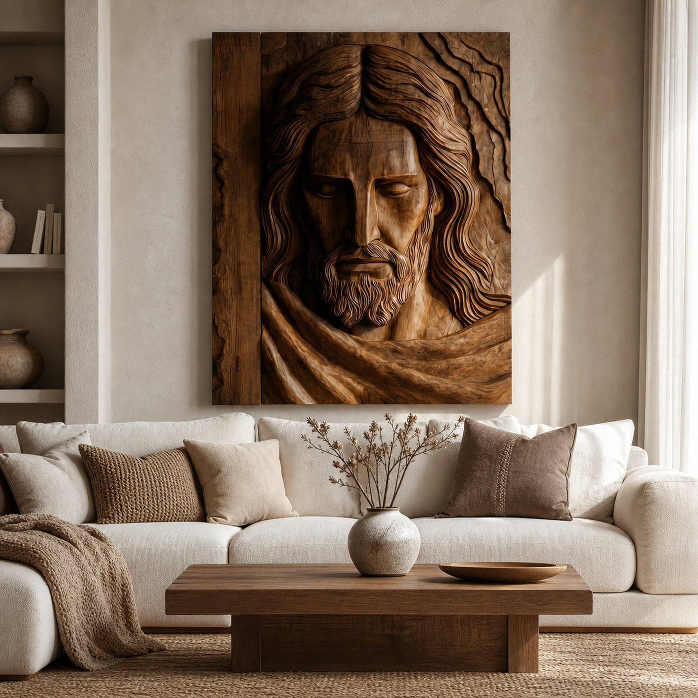 Handcrafted Wooden Religious Relief Wall Art For Living Room - product view 6