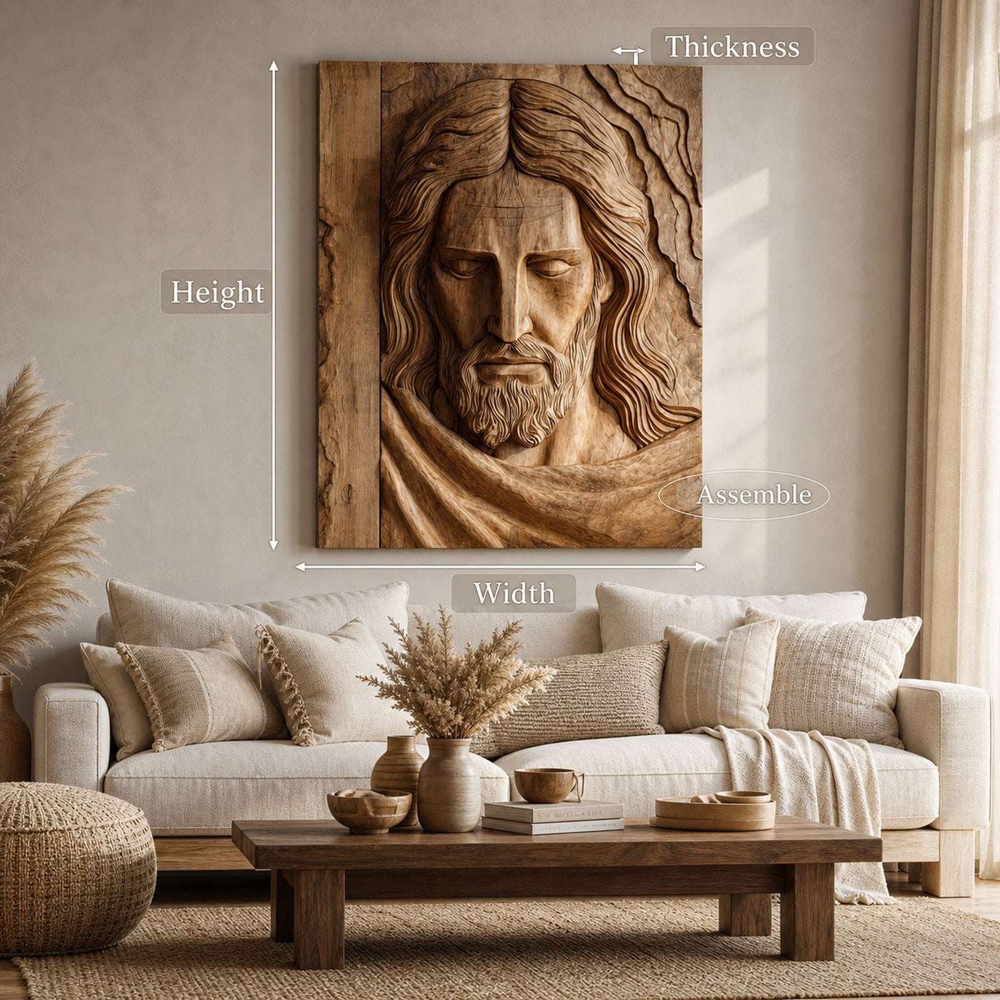 Handcrafted Wooden Religious Relief Wall Art For Living Room - product view 8