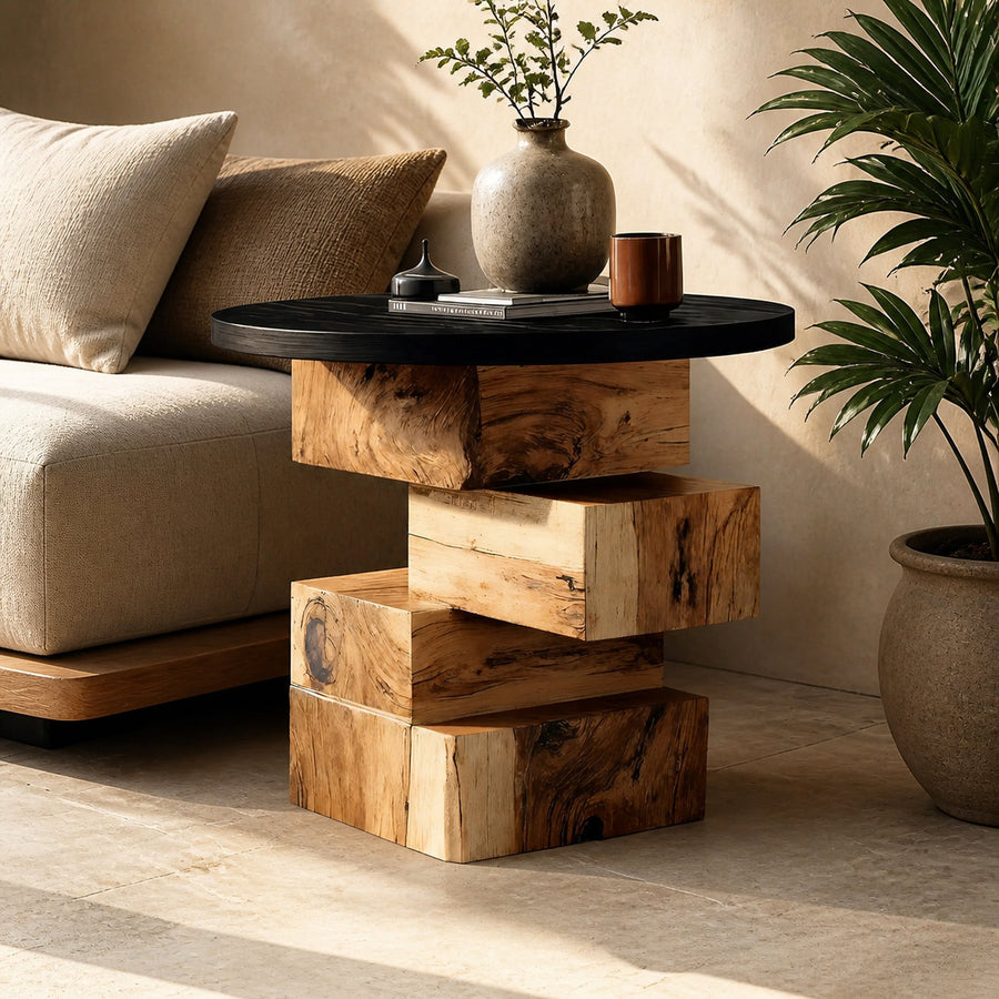 Handcrafted Wooden Side Table For Boho Furniture Styling