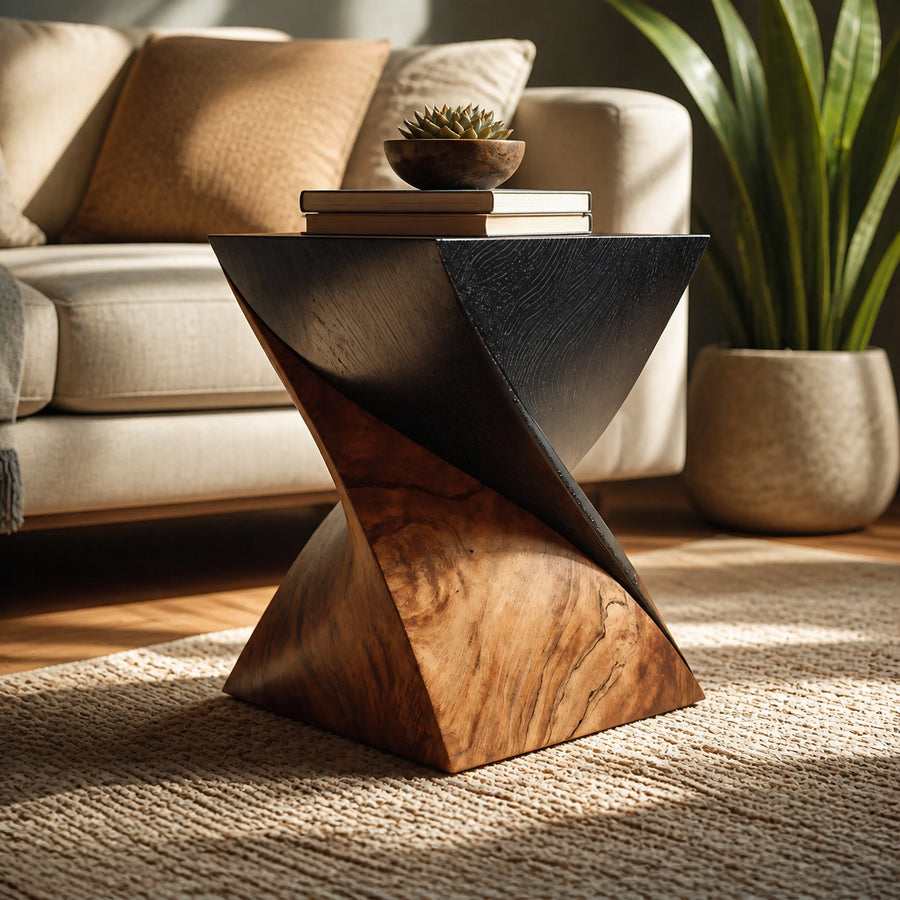 Handcrafted Wooden Side Table For Living Room Art Style