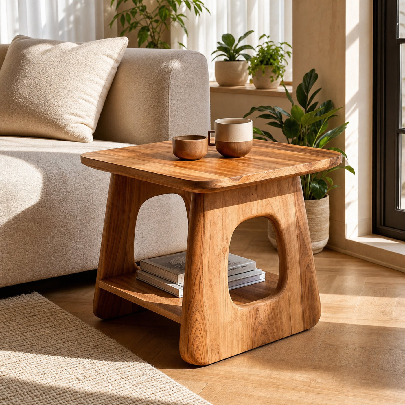 Handcrafted Wooden Side Table For Modern Living Room