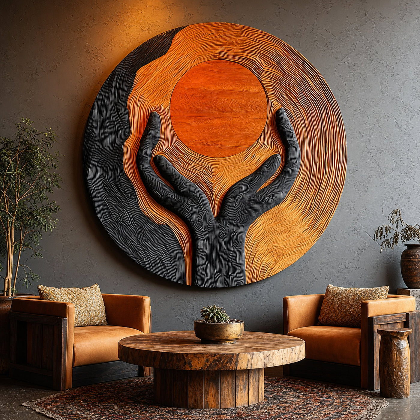 Handcrafted Wooden Wall Art Sculpture For Furniture Decoration