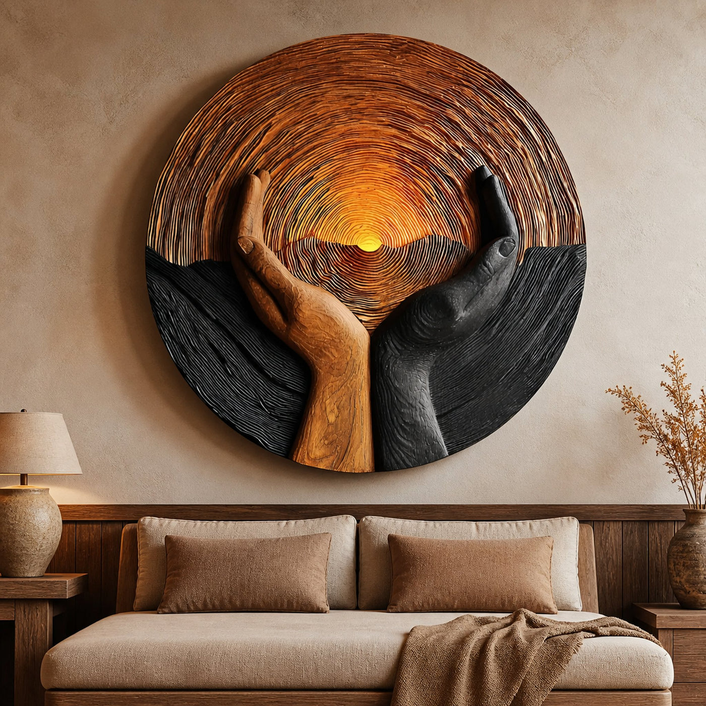 Handcrafted Wooden Wall Art Sculpture For Living Room Furniture