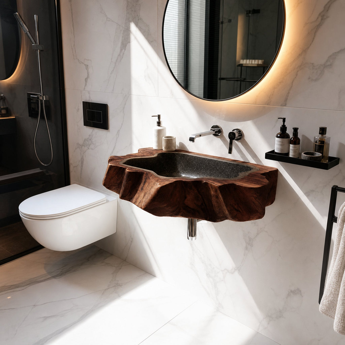 Handcrafted Wooden Wall Mounted Bathroom Sink For Natural Decor - product view 7