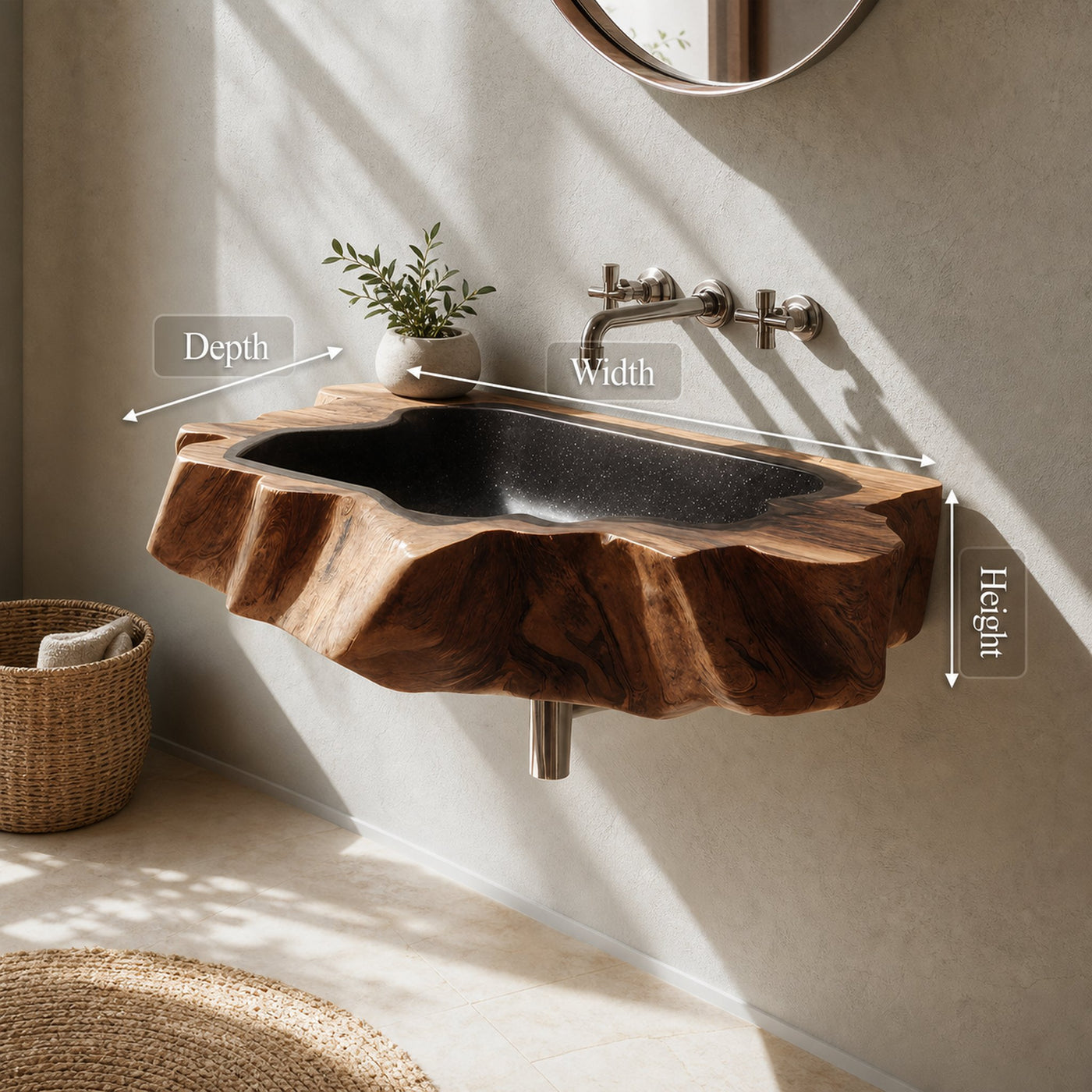 Handcrafted Wooden Wall Mounted Bathroom Sink For Natural Decor - product view 8