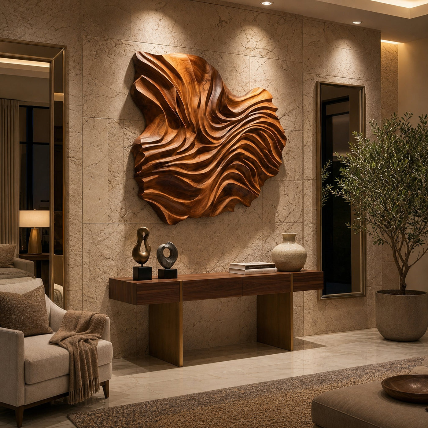 Handcrafted Wooden Wave Wall Art For Contemporary Bedroom Wall