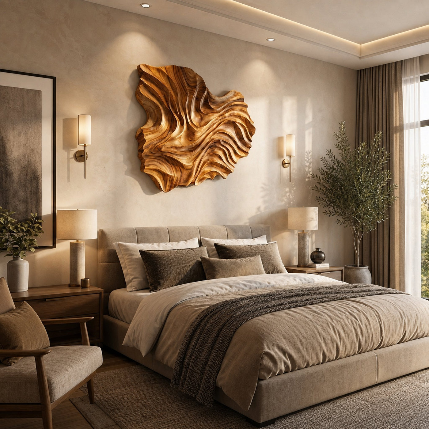 Handcrafted Wooden Wave Wall Art For Contemporary Bedroom Wall - product view 6