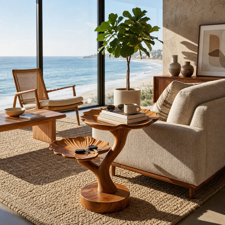 Handmade Sculptural Wooden Side Table For Cozy Space