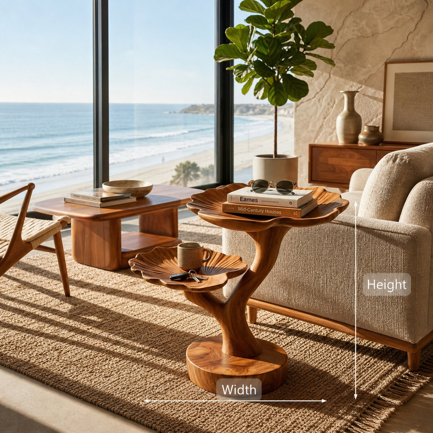 Handmade Sculptural Wooden Side Table For Cozy Space - product view 8