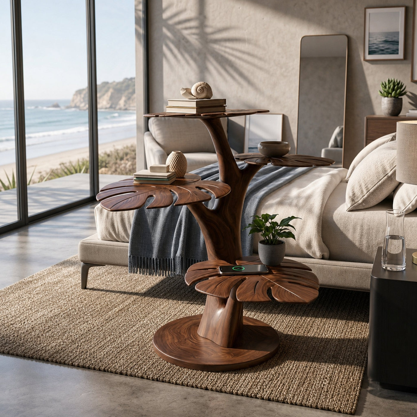 Handmade Wood Side Table With Leaf-shape Tabletop For Lounge - product view 7