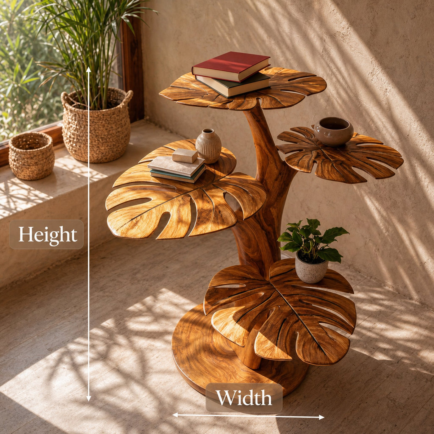 Handmade Wood Side Table With Leaf-shape Tabletop For Lounge - product view 8