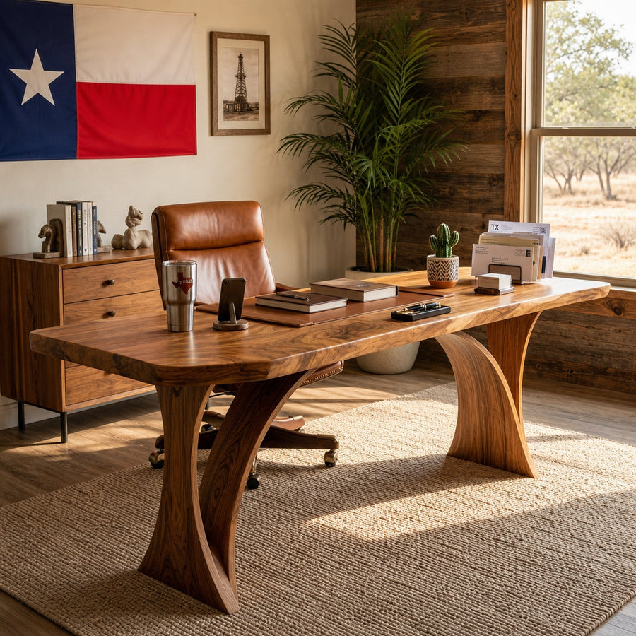 Handmade Wooden Desk With Unique Curved Base For Workspace
