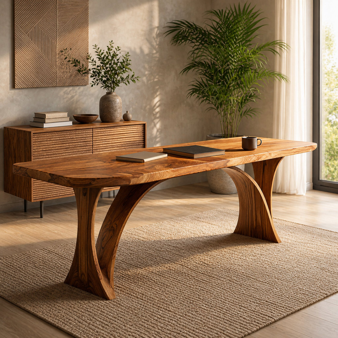 Handmade Wooden Desk With Unique Curved Base For Workspace - product view 6