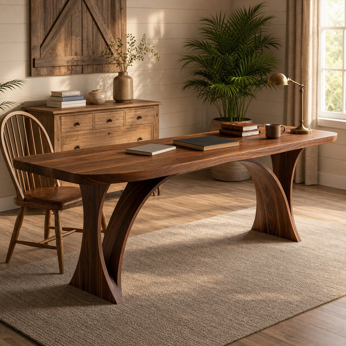 Handmade Wooden Desk With Unique Curved Base For Workspace - product view 7