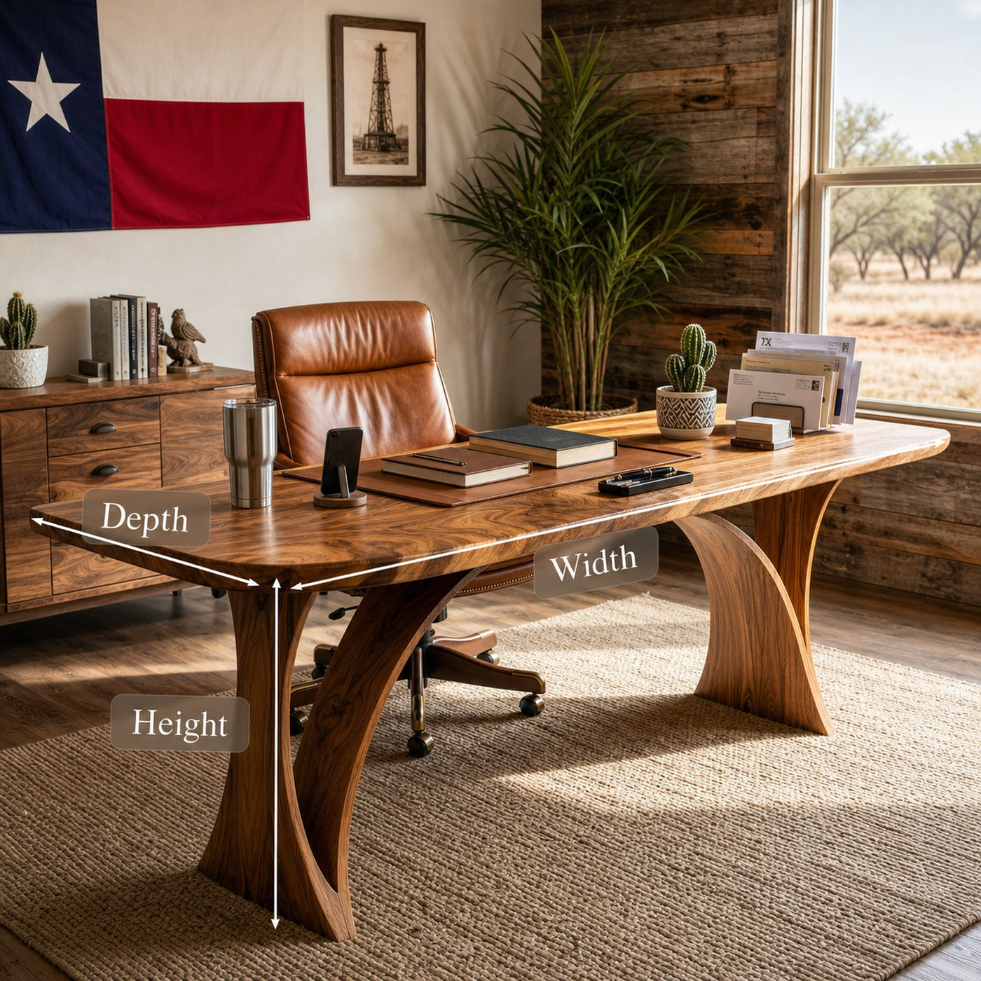 Handmade Wooden Desk With Unique Curved Base For Workspace - product view 8