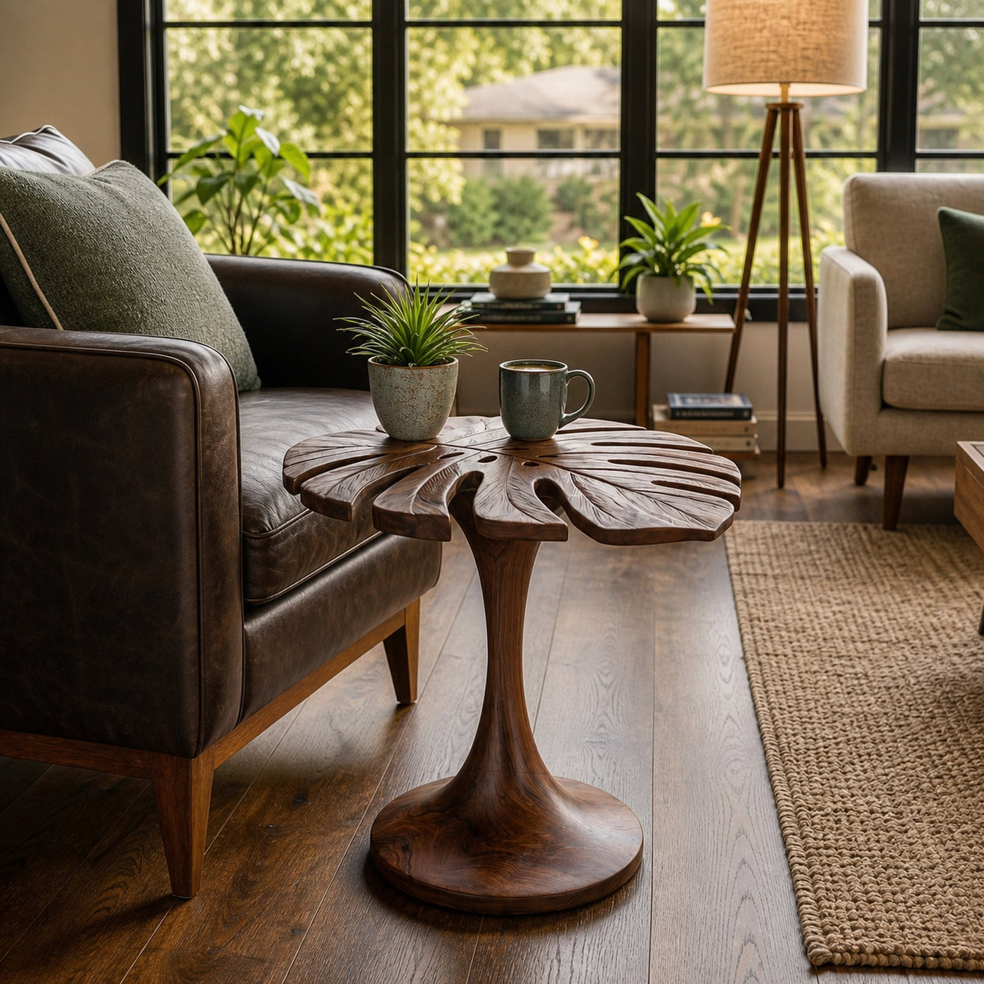 Handmade Wooden Side Table Leaf Shape Top For Sofa Side - product view 7
