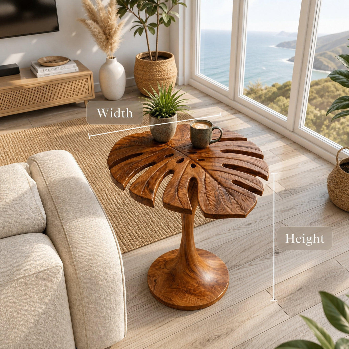 Handmade Wooden Side Table Leaf Shape Top For Sofa Side - product view 8