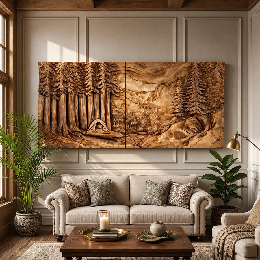 Illuminated Sunset Lake Wood Wall Art For Cozy Cabin Interior Decor