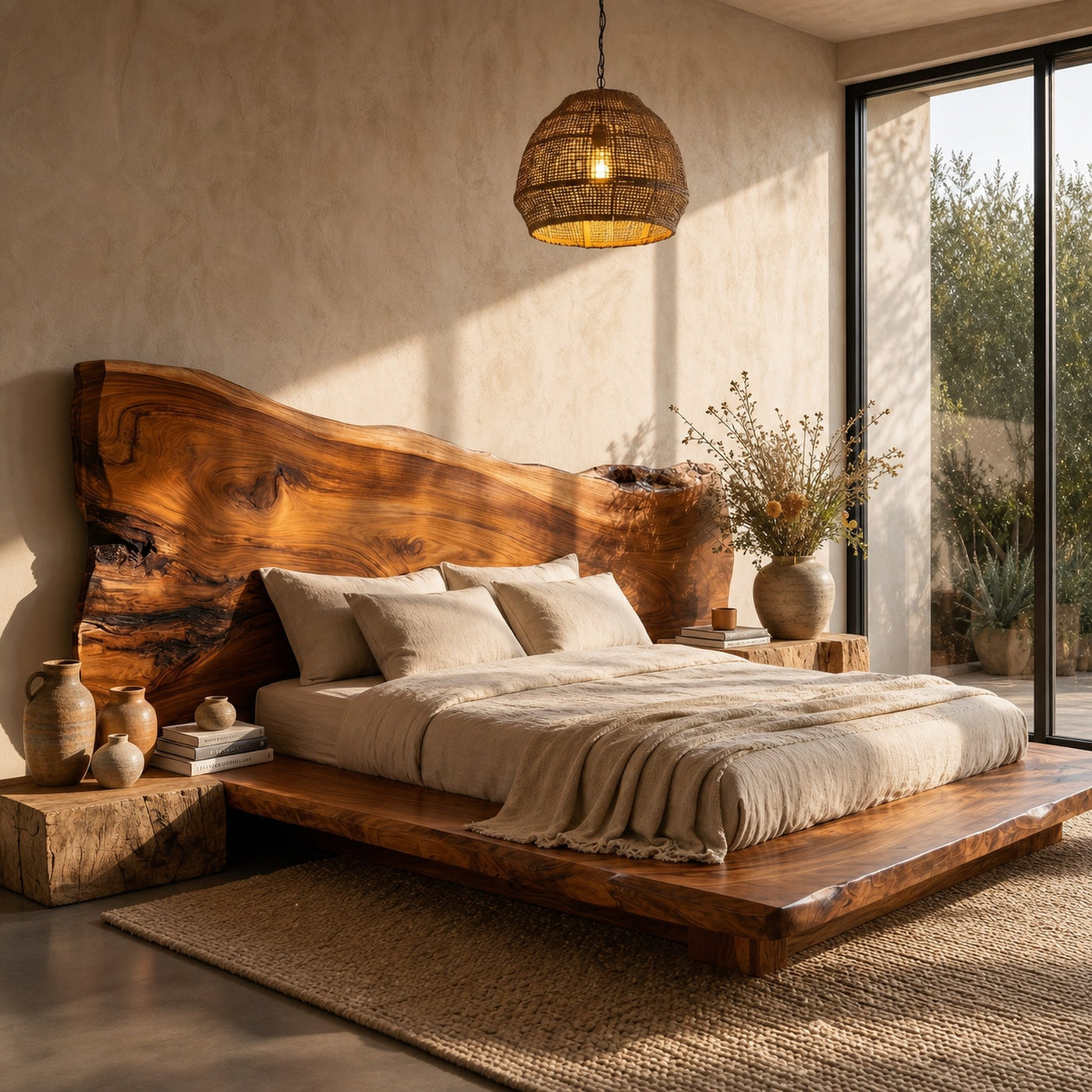 Japandi Bed Frame With Handcrafted Solid Wood Design For Bedroom - product view 6